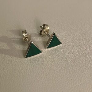 Malachite and Sterling Silver Geometric Stud Earrings